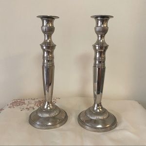 Antique silver metal taper candlestick holder